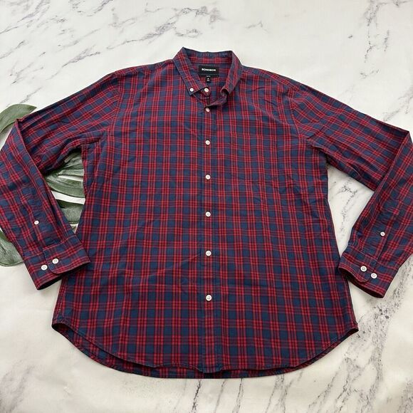 Bonobos Other - Bonobos Mens Button Up Shirt Size XL Red Blue Plaid Silm Fit Long Sleeve